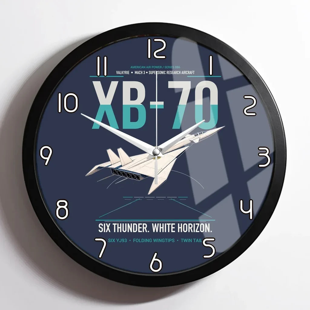 XB-70A Valkyrie design on navy blue framed wall clock