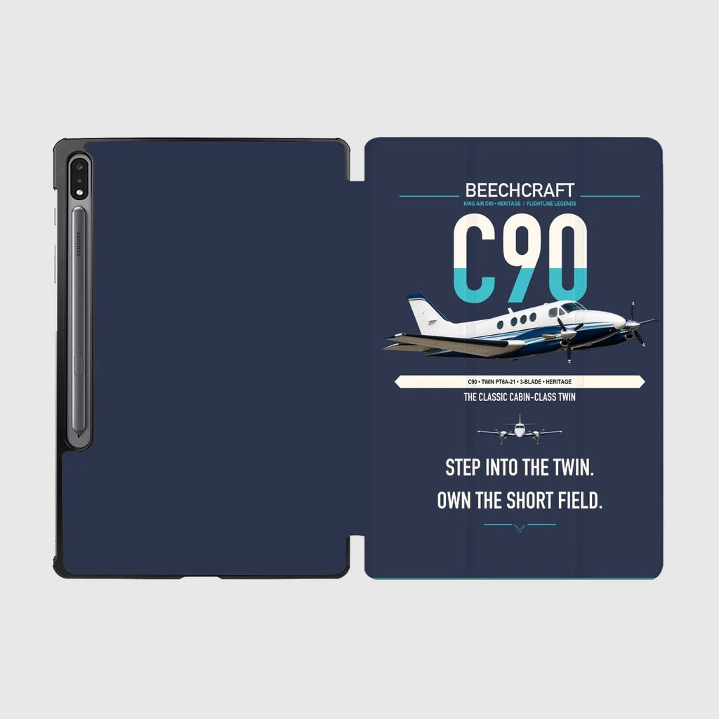 Beechcraft King Air C90 design on navy blue samsung tablet tablet case