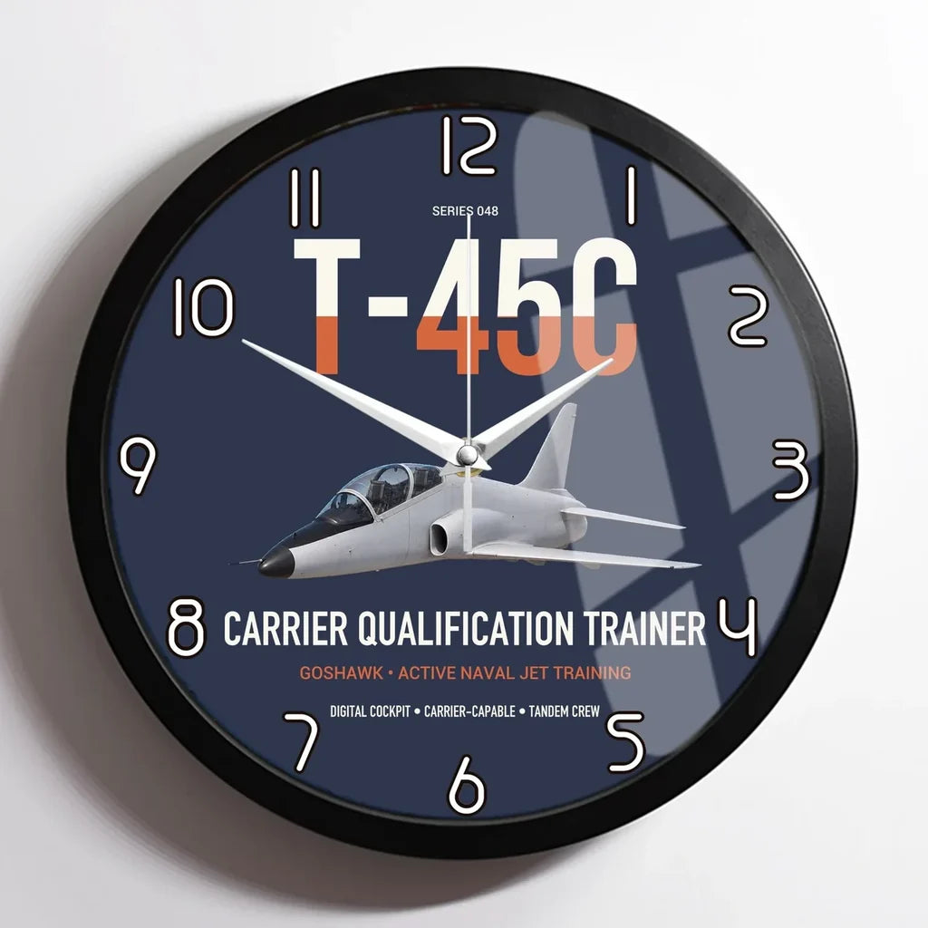 T-45C Goshawk design on navy blue framed wall clock