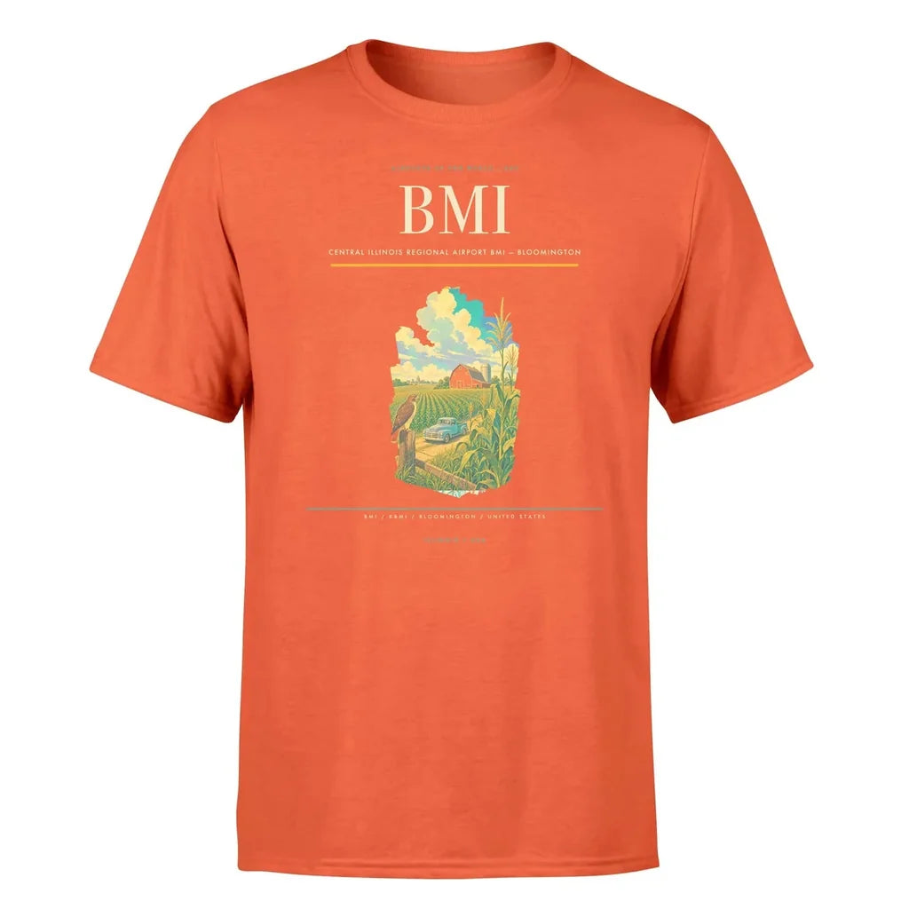 Central Illinois Regional Airport (BMI) T-Shirt single-side front print in Orange | central-illinois-regional-airport-bmi-double-side-t-shirt