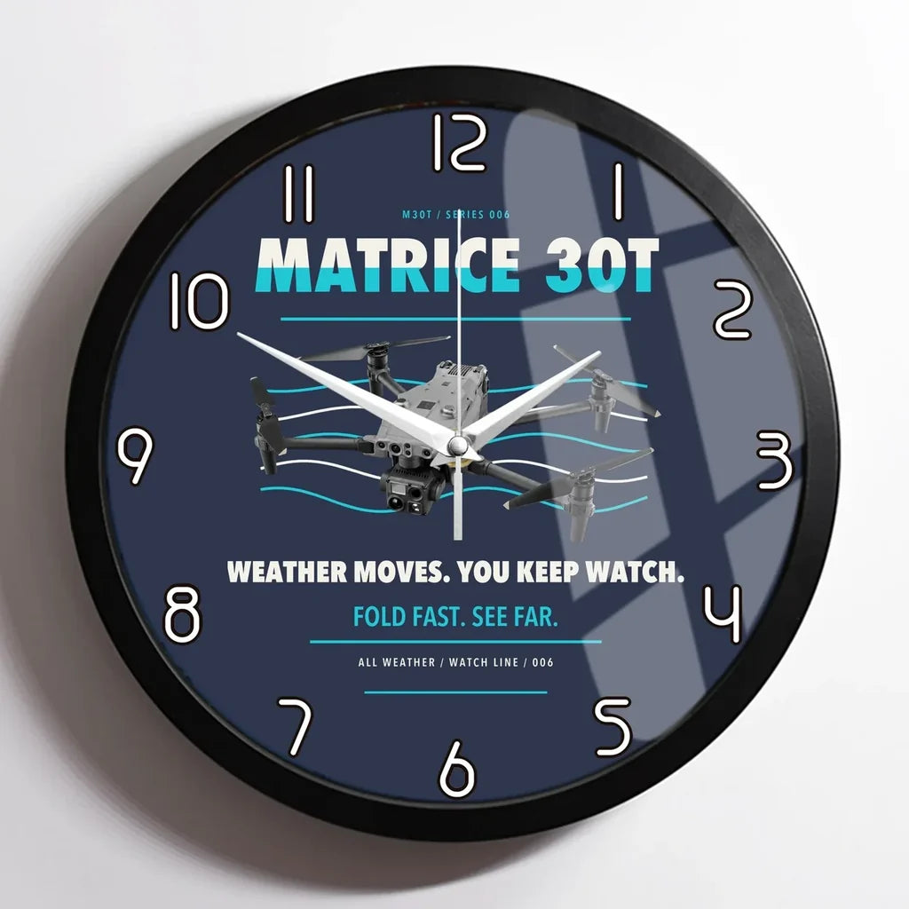 DJI Matrice 30T design on navy blue framed wall clock