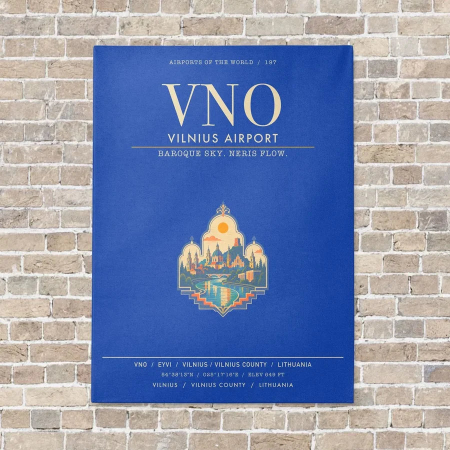 Vilnius Airport VNO - Canvas Framed - Blue