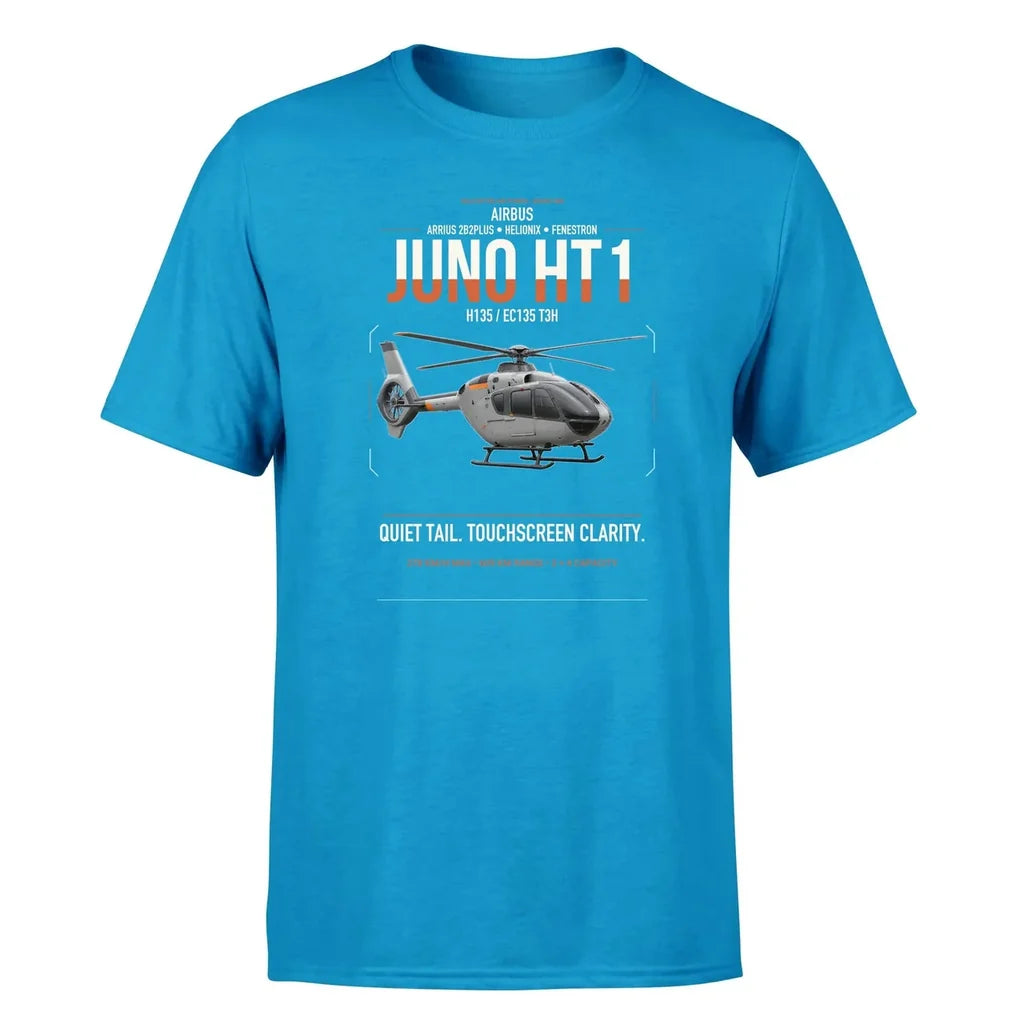 Airbus H135 Juno HT1 design on turquoise t-shirt, single-side print