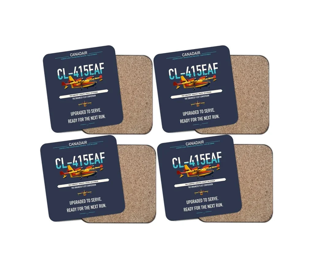 Canadair CL-415EAF design on navy blue 4 pieces set coaster