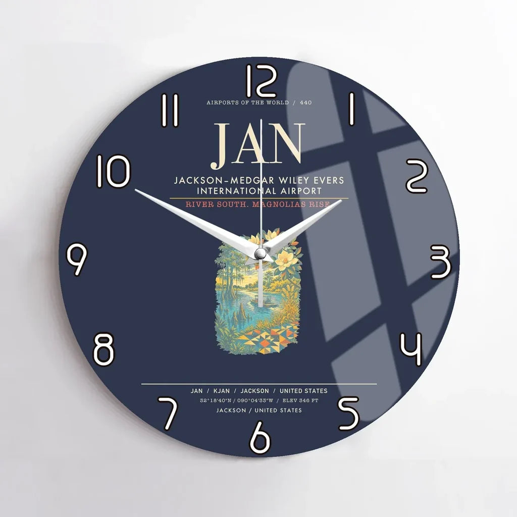 JacksonMedgar Wiley Evers International Airport JAN Wall-Clock No-Frame - Navy Blue