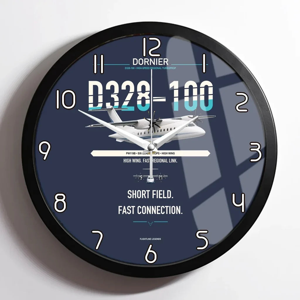 Dornier D328-100 design on navy blue framed wall clock