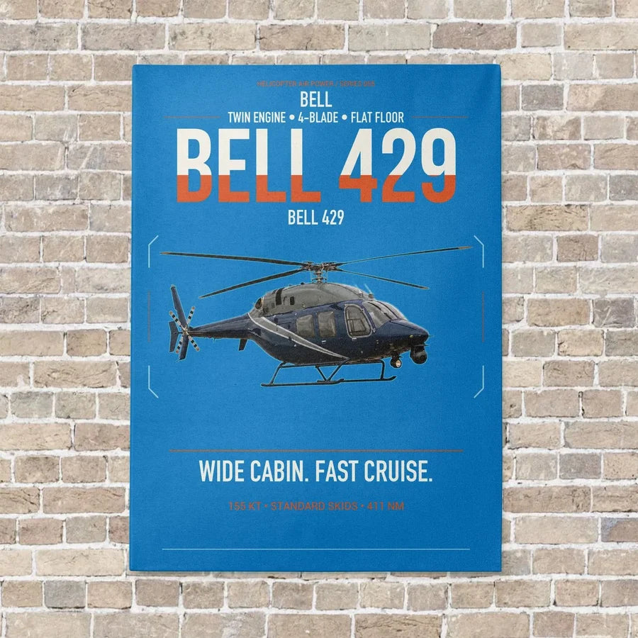 Bell 429 vertical canvas print - no frame - turquoise background