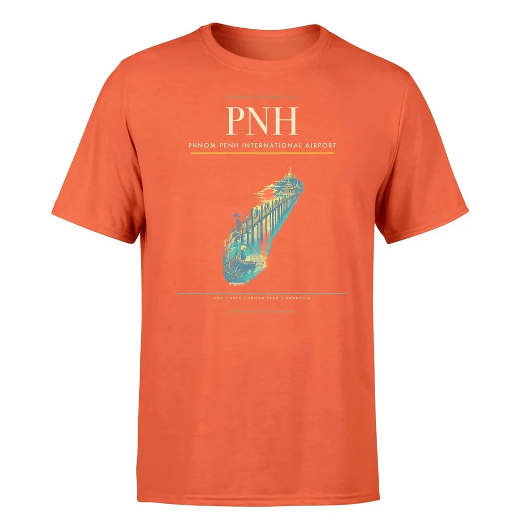 Phnom Penh International Airport (PNH) T-Shirt single-side front print in Orange | phnom-penh-international-airport-pnh-double-side-t-shirt