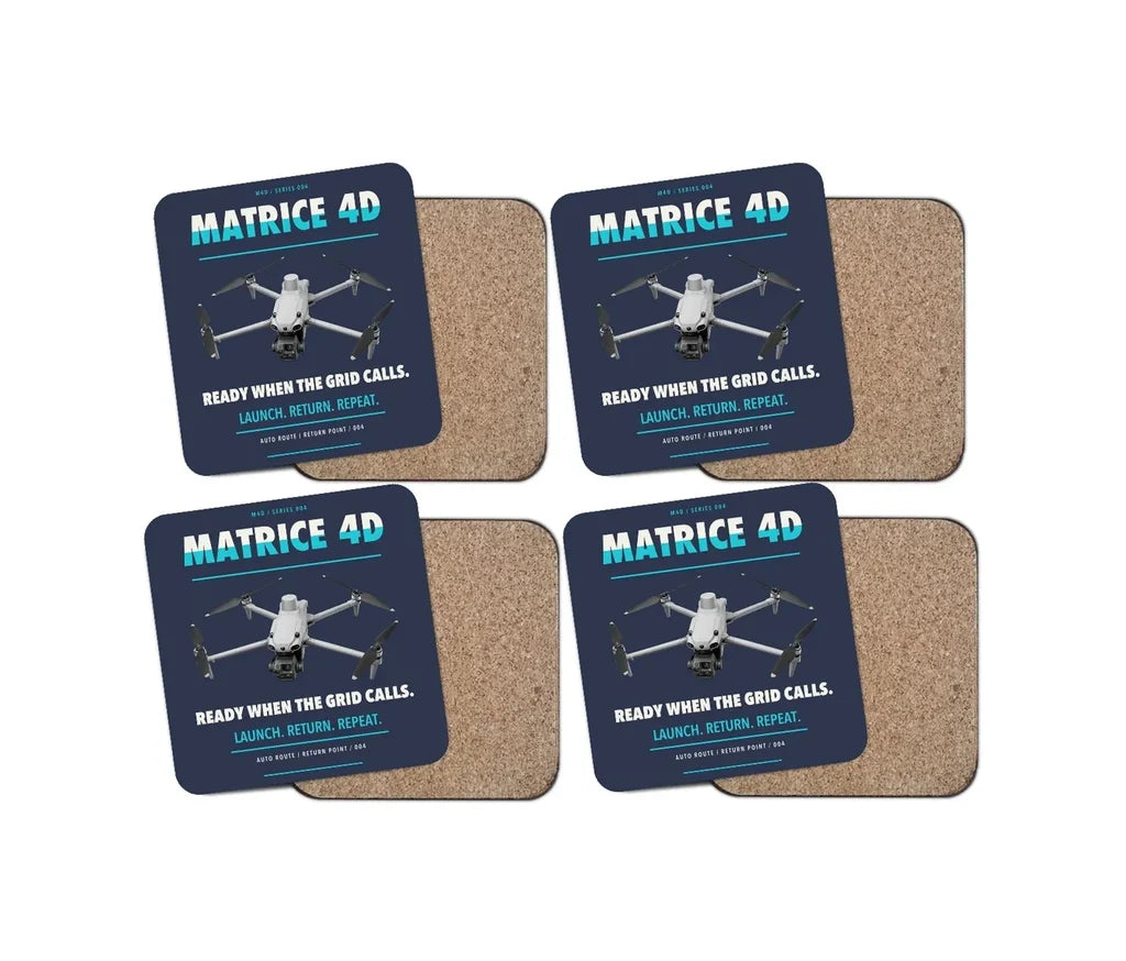 DJI Matrice 4D design on navy blue 4 pieces set coaster