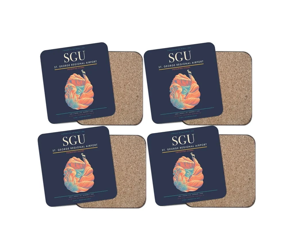 St. George Regional Airport (SGU) design on navy blue 4 pieces set coaster