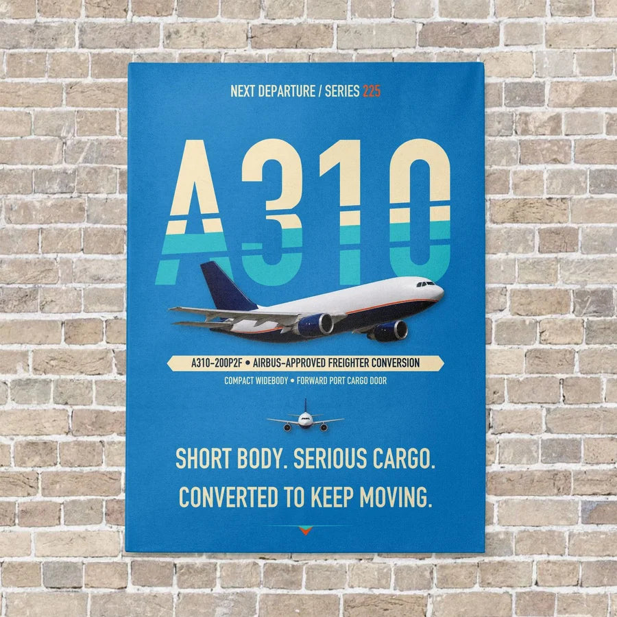 Airbus A310-200P2F vertical canvas print - no frame - turquoise background