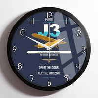Thumbnail for Piper J-3 Cub design on navy blue framed wall clock