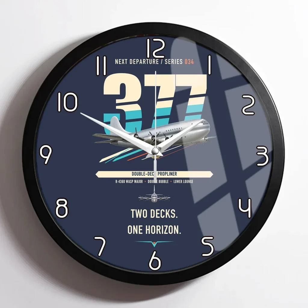 Boeing 377 Stratocruiser design on navy blue framed wall clock