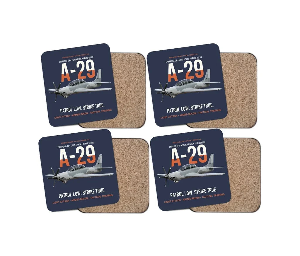A-29 Super Tucano Light Attack design on navy blue 4 pieces set coaster