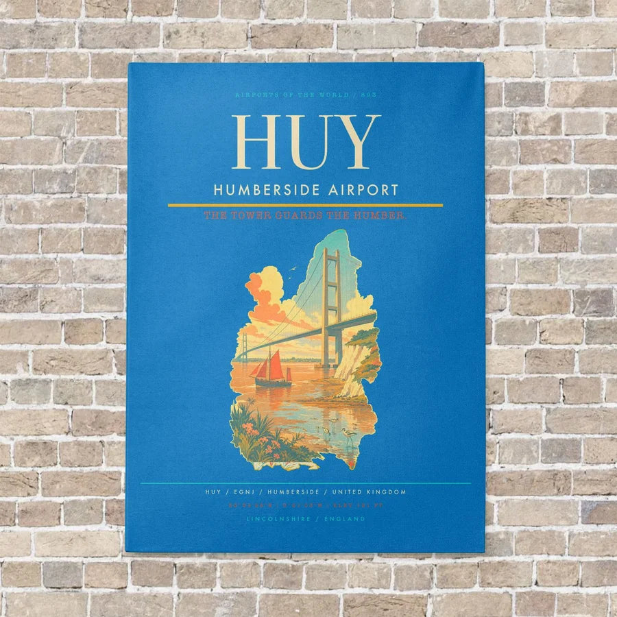 Humberside Airport HUY vertical canvas print - no frame - turquoise background