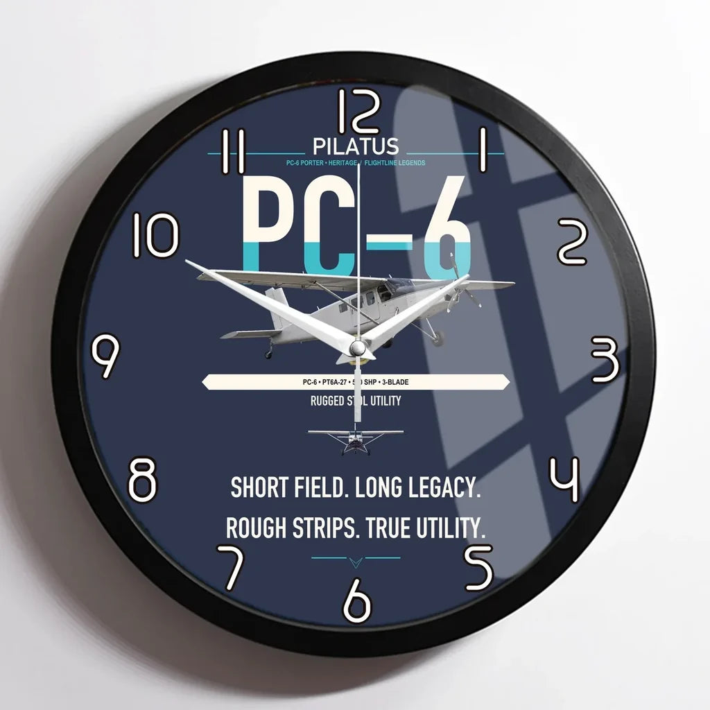 Pilatus PC-6 Porter design on navy blue framed wall clock
