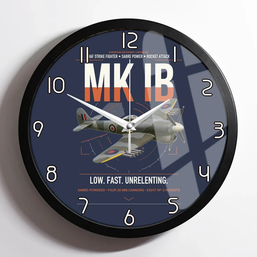 Hawker Typhoon Mk IB design on navy blue framed wall clock