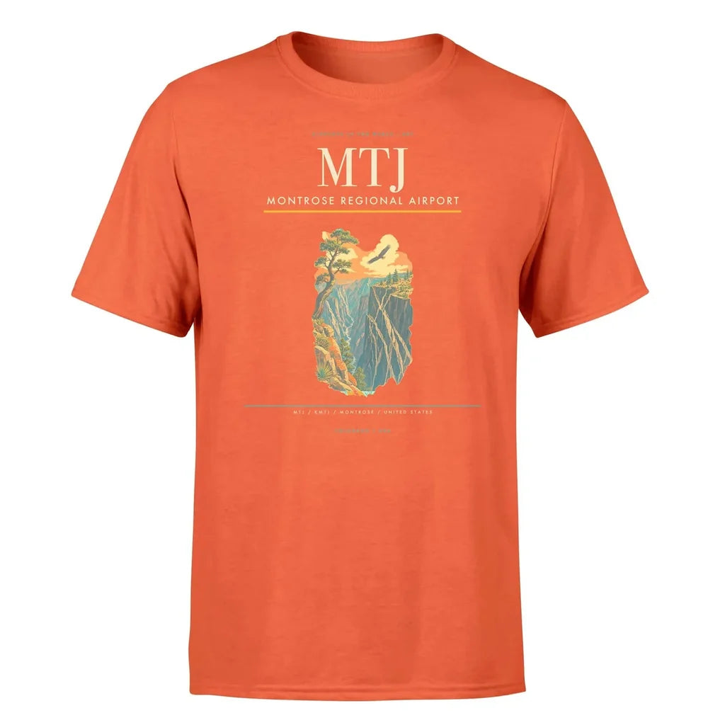 Montrose Regional Airport (MTJ) T-Shirt single-side front print in Orange | montrose-regional-airport-mtj-double-side-t-shirt