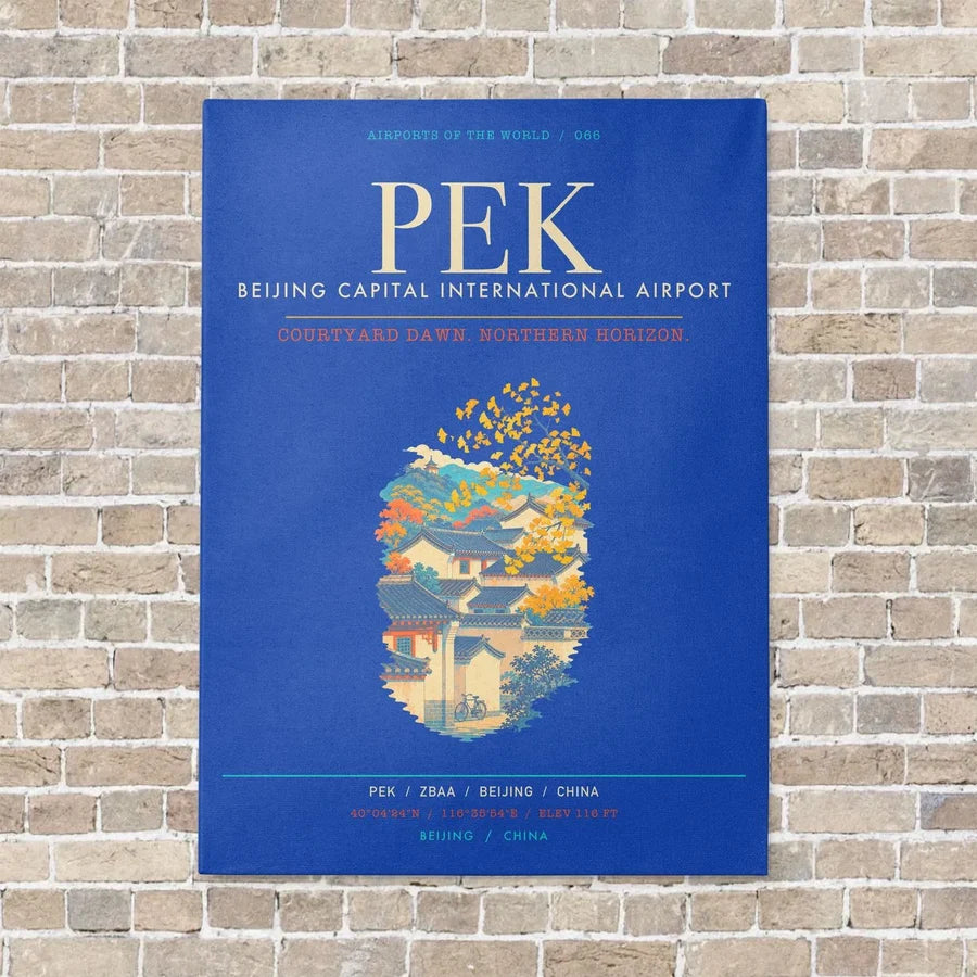 Beijing Capital International Airport PEK - Canvas Framed - Blue