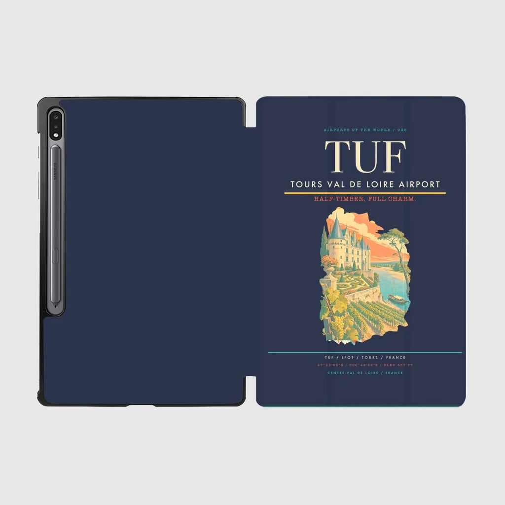 Tours Val de Loire Airport (TUF) design on navy blue samsung tablet tablet case