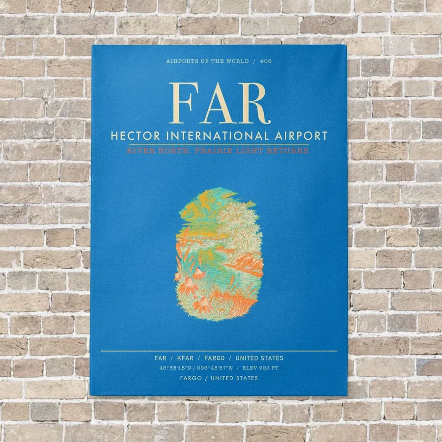 Hector International Airport FAR vertical canvas print - no frame - turquoise background