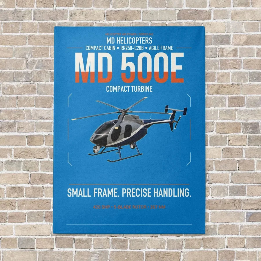 MD Helicopters MD 500E vertical canvas print - no frame - turquoise background