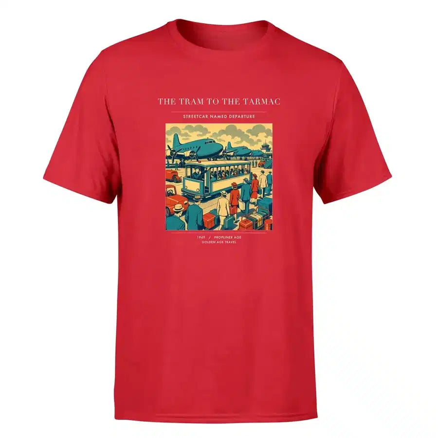 VINTAGE G4372 - The Tram To The Tarmac - Premium T-Shirt design on red premium t shirt
