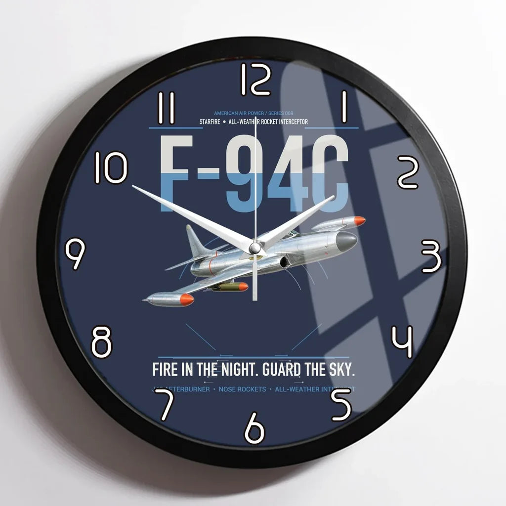 F-94C Starfire design on navy blue framed wall clock