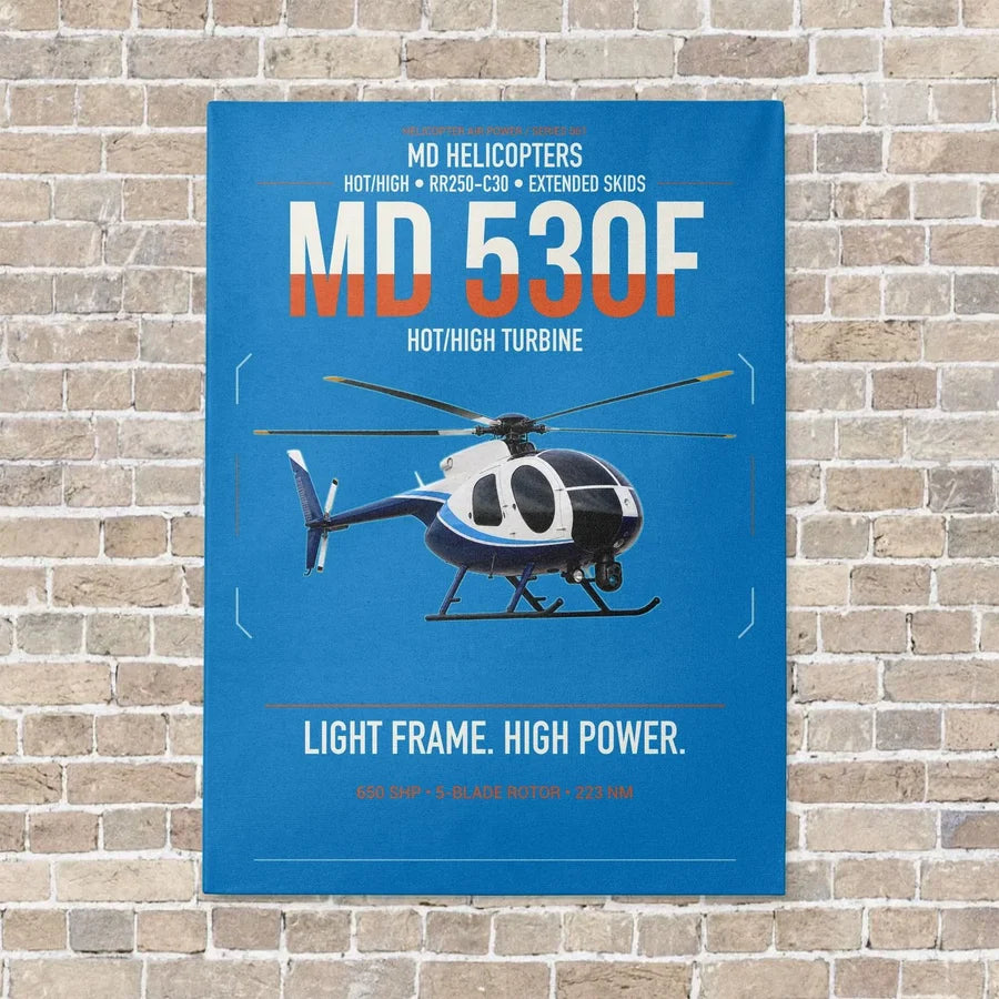 MD Helicopters MD 530F vertical canvas print - no frame - turquoise background