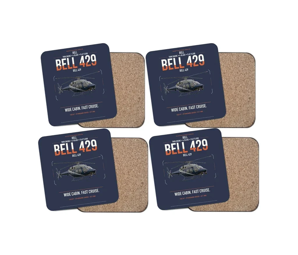 Bell 429 design on navy blue 4 pieces set coaster