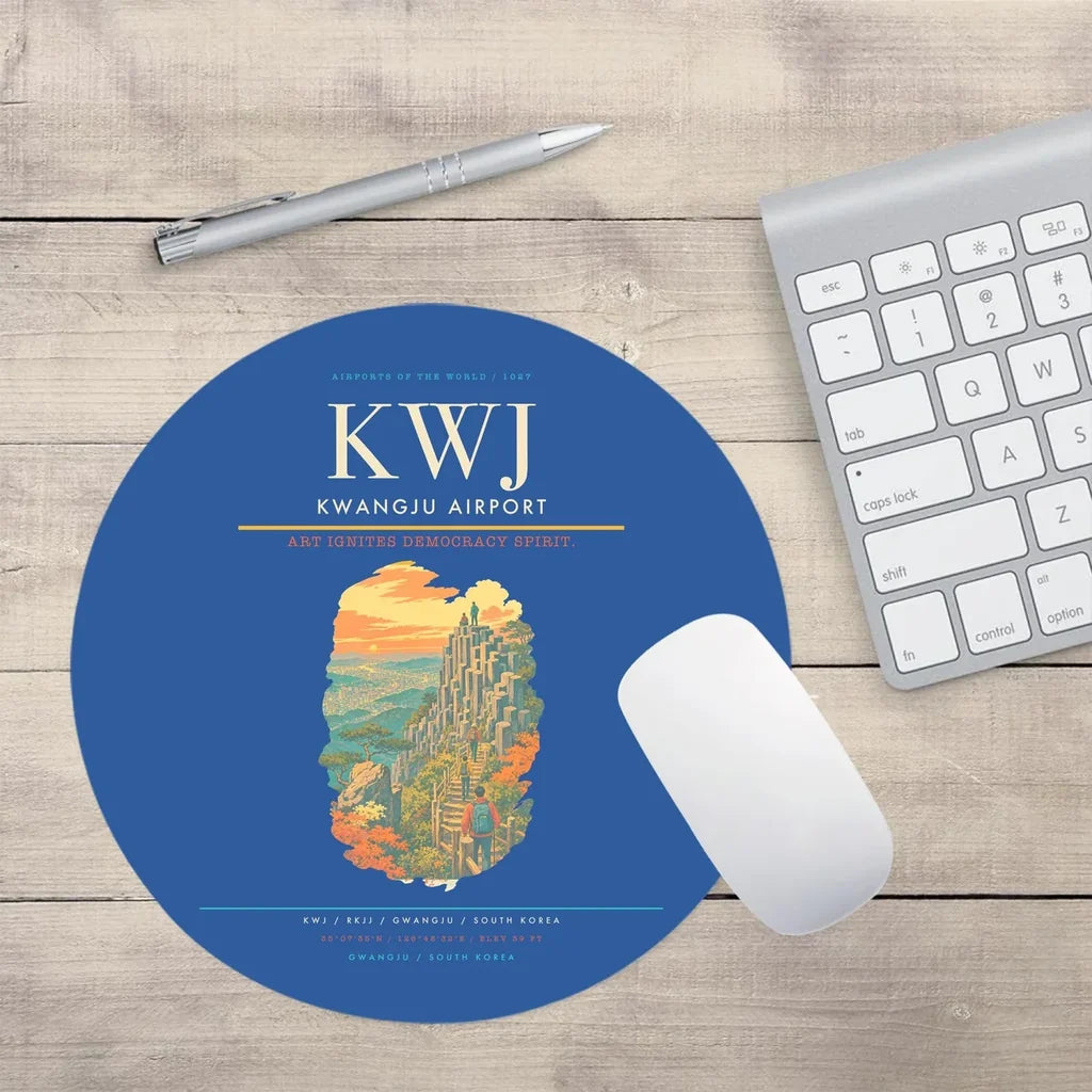 Kwangju Airport (KWJ) design on blue round mouse pad