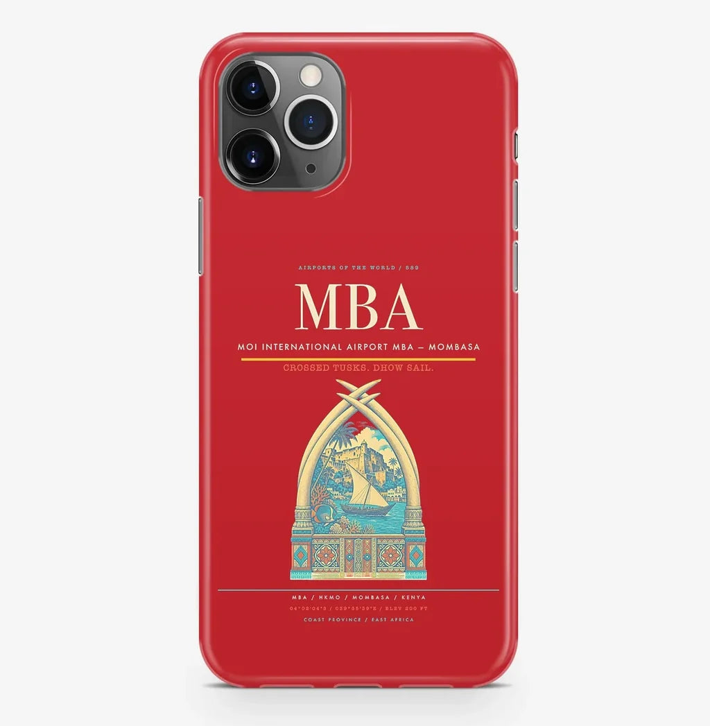 Mombasa Airport (MBA) design on red iPhone 16 Pro MagSafe case