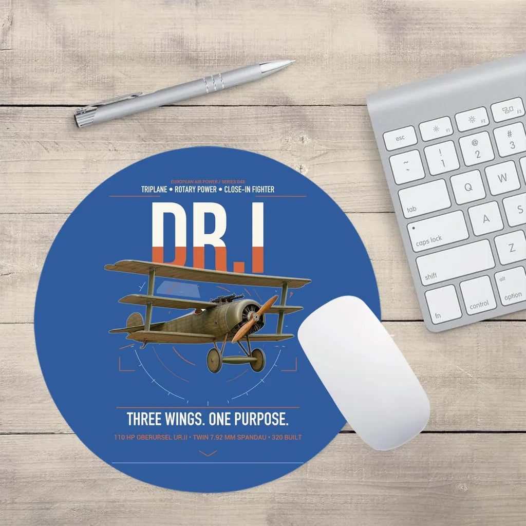 Fokker Dr.I design on blue round mouse pad