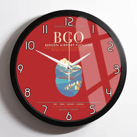 Thumbnail for Bergen Airport Flesland BGO - Seven-Rain Fjord Tapestry Wall-Clock Framed - Red