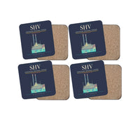 Thumbnail for Shreveport Regional Airport (SHV) design on navy blue 4 pieces set coaster