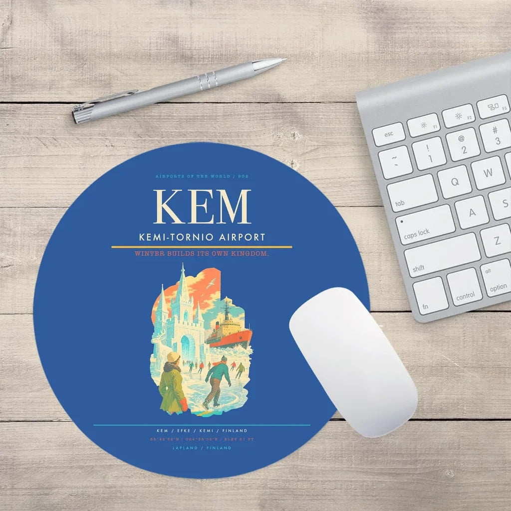 Kemi-Tornio Airport (KEM) design on blue round mouse pad