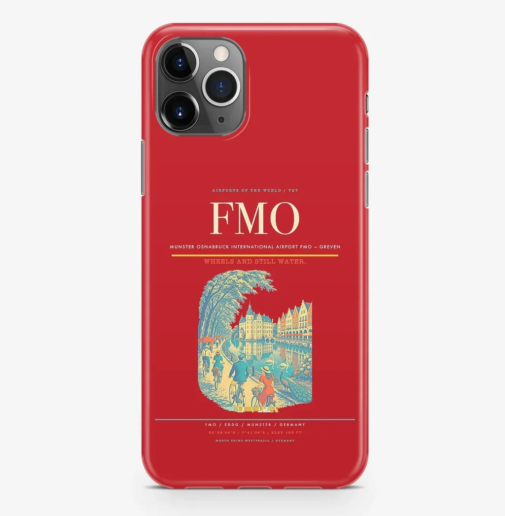 Greven Airport (FMO) design on red iPhone 16 Pro MagSafe case