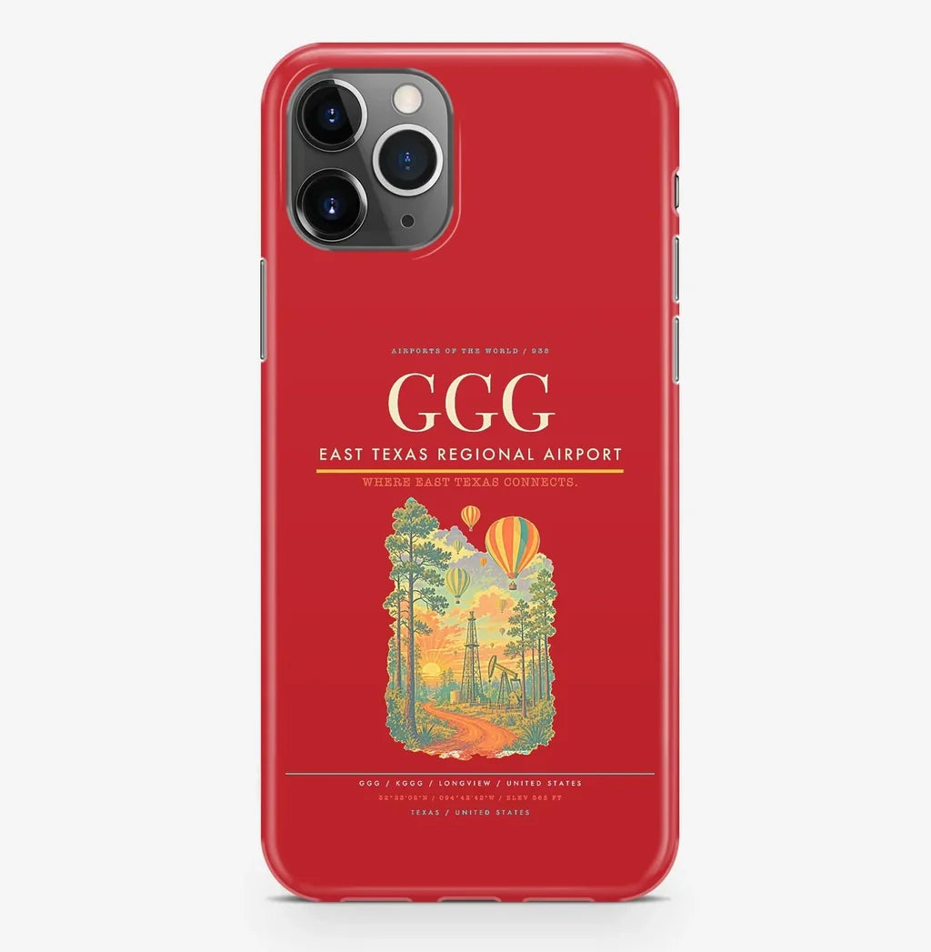 Longview Airport (GGG) design on red iPhone 16 Pro MagSafe case