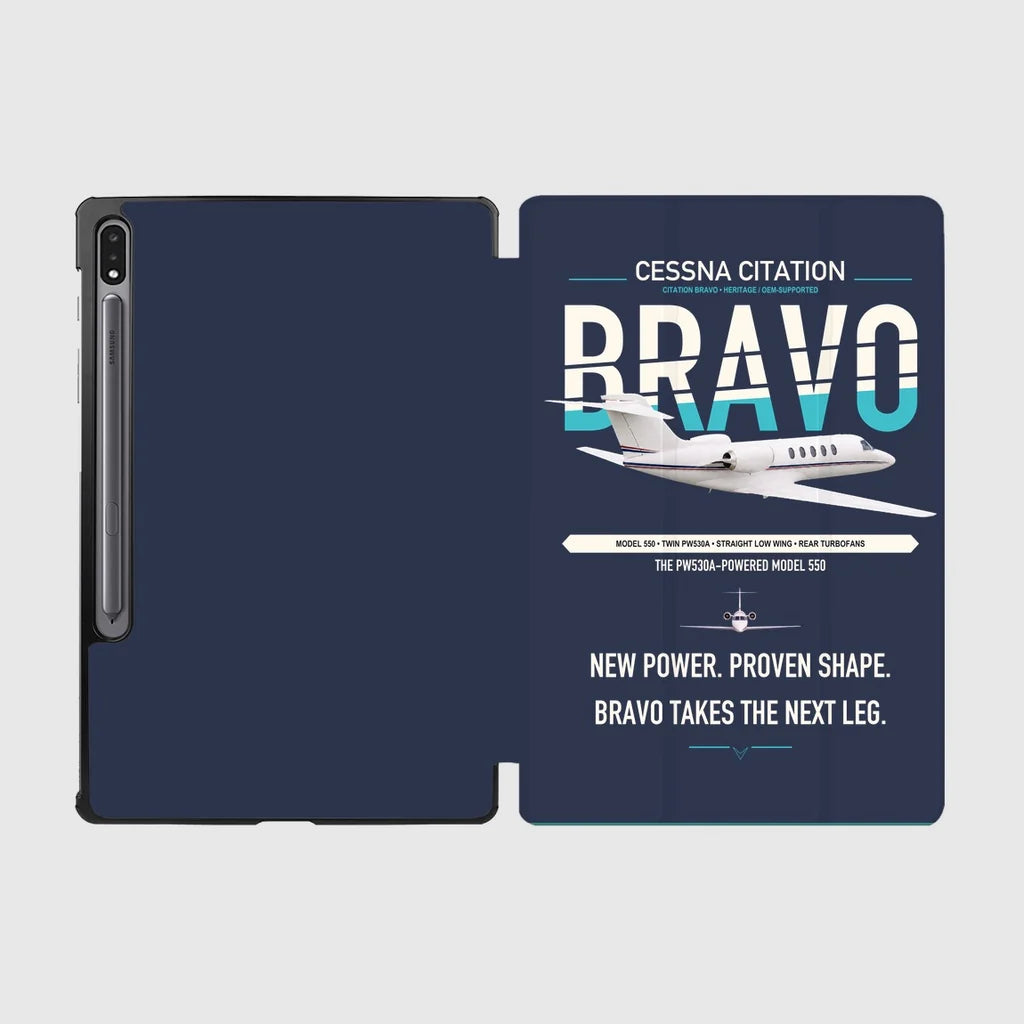 Cessna Citation Bravo design on navy blue samsung tablet tablet case