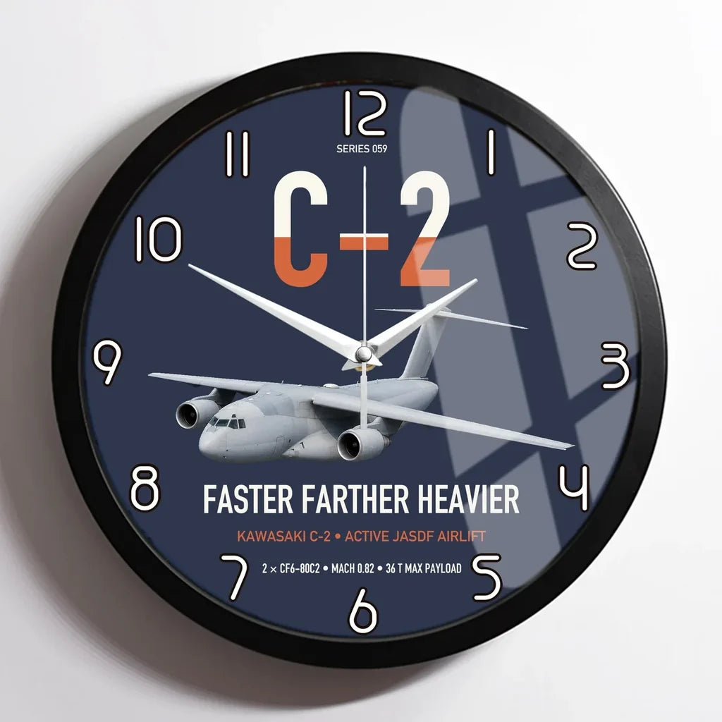 Kawasaki C-2 design on navy blue framed wall clock