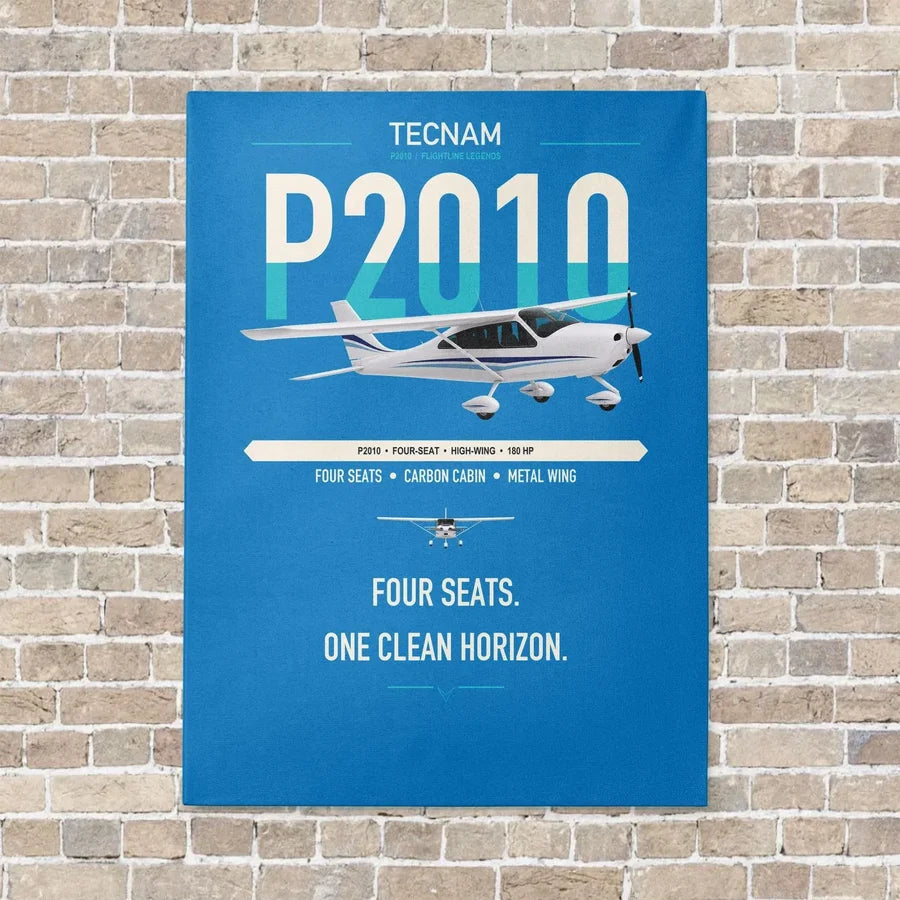 Tecnam P2010 vertical canvas print - no frame - turquoise background