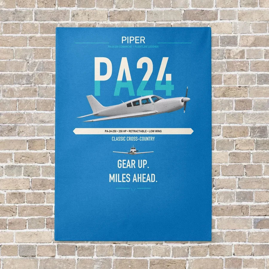Piper PA-24-250 Comanche 250 vertical canvas print - no frame - turquoise background