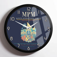 Thumbnail for Maputo International Airport (MPM) design on navy blue framed wall clock