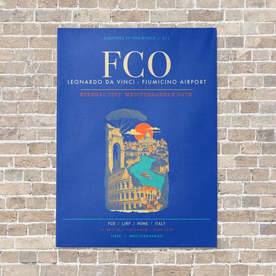 Rome Leonardo da Vinci Fiumicino Airport FCO - Canvas Framed - Blue
