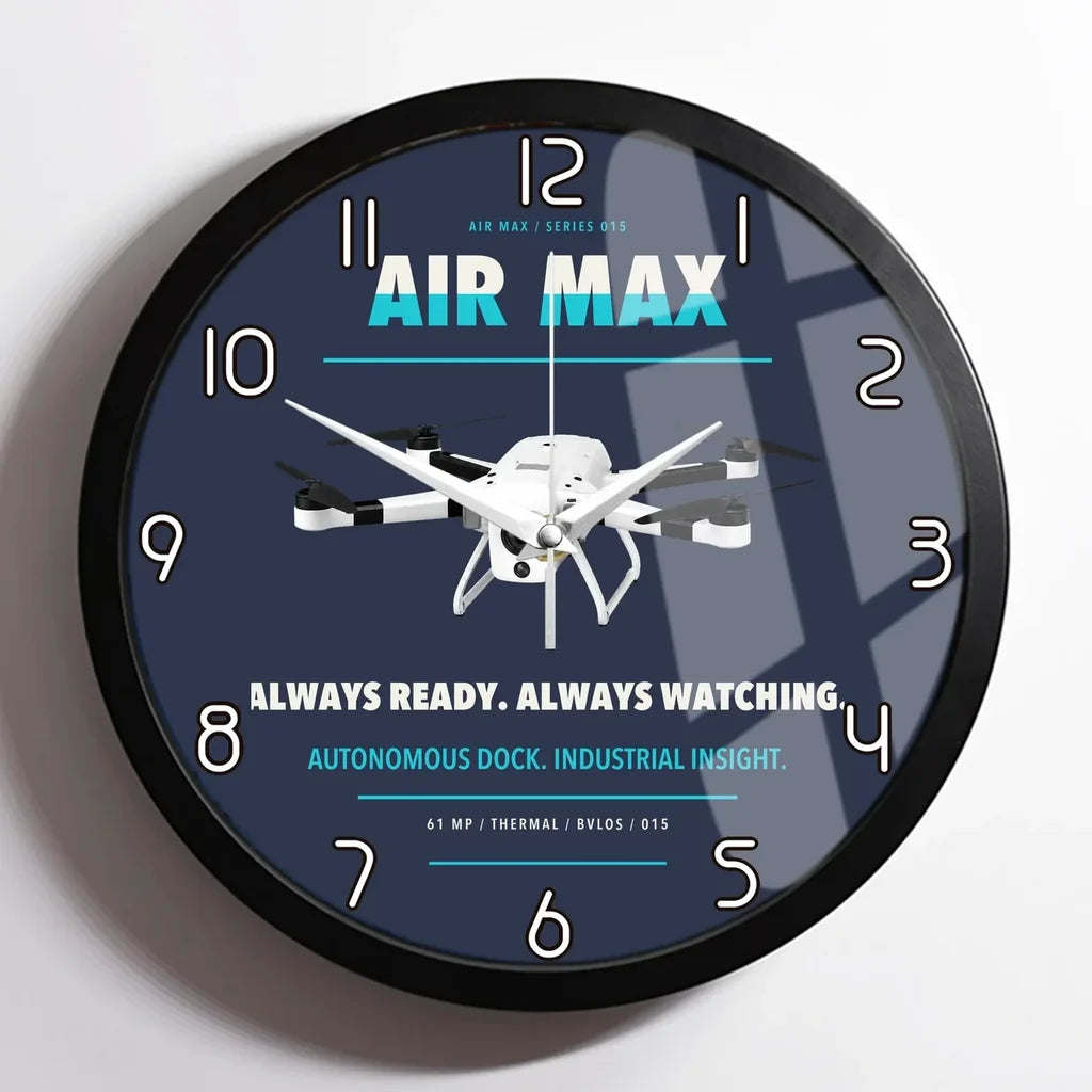 Percepto Air Max design on navy blue framed wall clock
