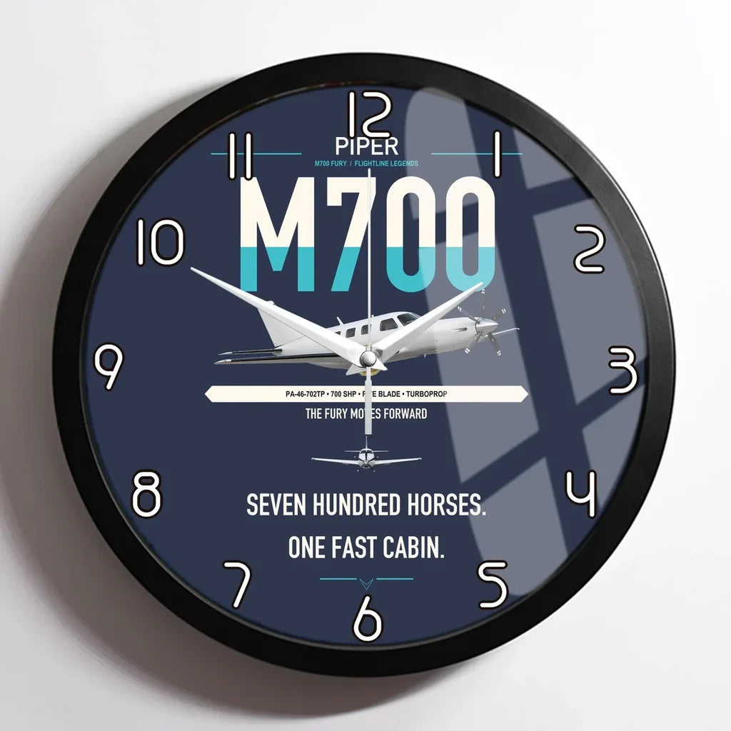 Piper M700 Fury design on navy blue framed wall clock
