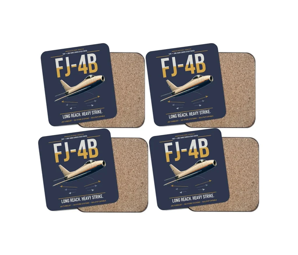 FJ-4B Fury design on navy blue 4 pieces set coaster