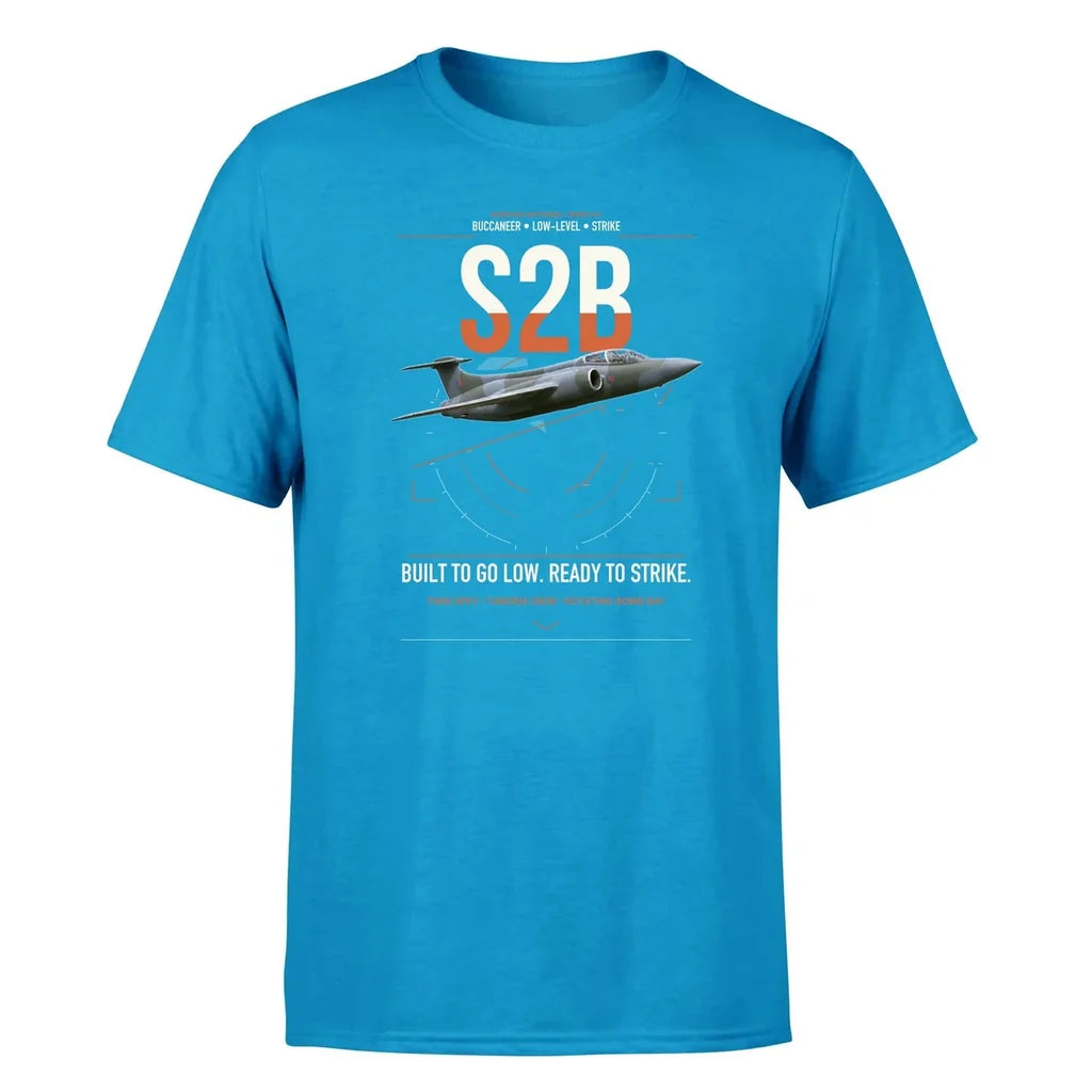 Blackburn Buccaneer S2B design on turquoise t-shirt, single-side print
