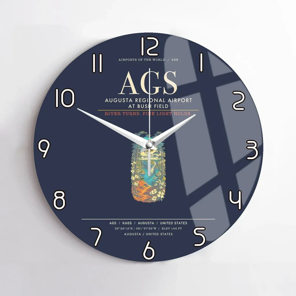 Augusta Regional Airport at Bush Field AGS Wall-Clock No-Frame - Navy Blue