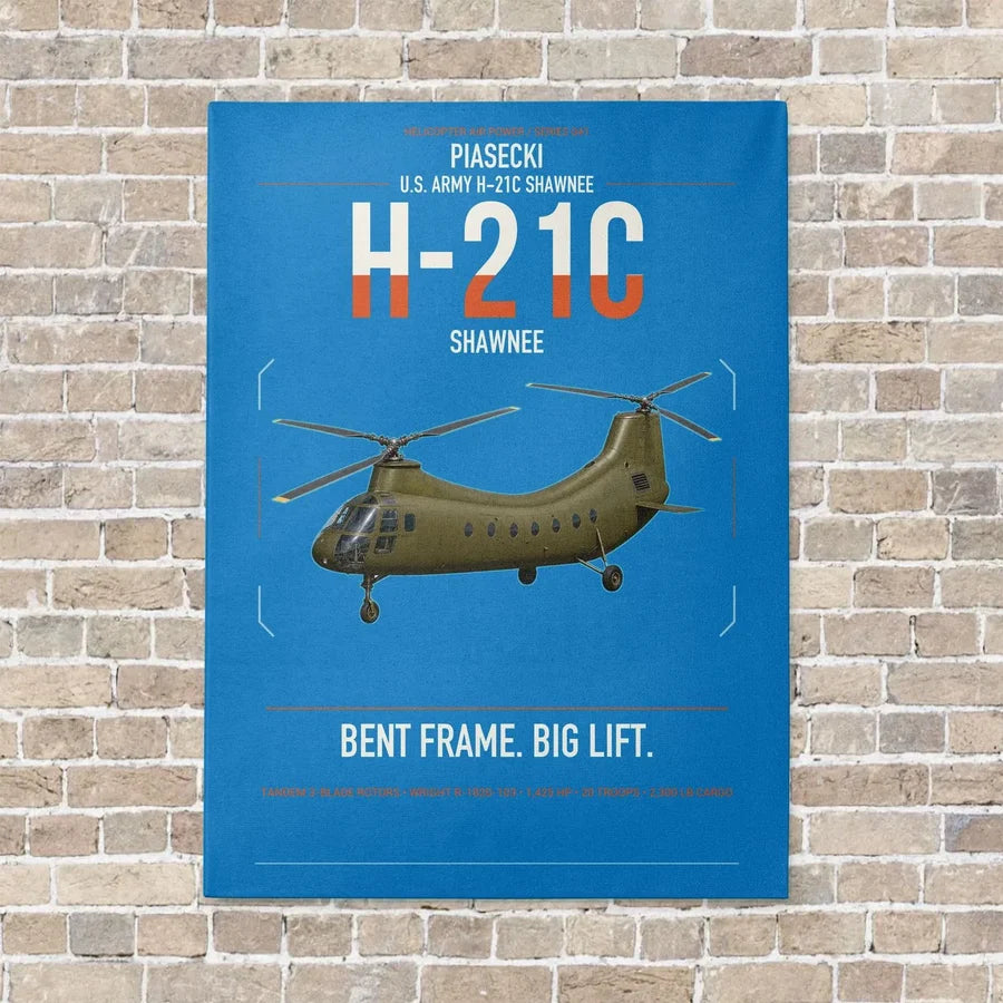 Piasecki H-21C Shawnee vertical canvas print - no frame - turquoise background